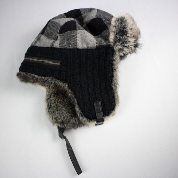 Windriver Checkered Flannel Faux Fur Trapper Hat - Picture 6 of 8